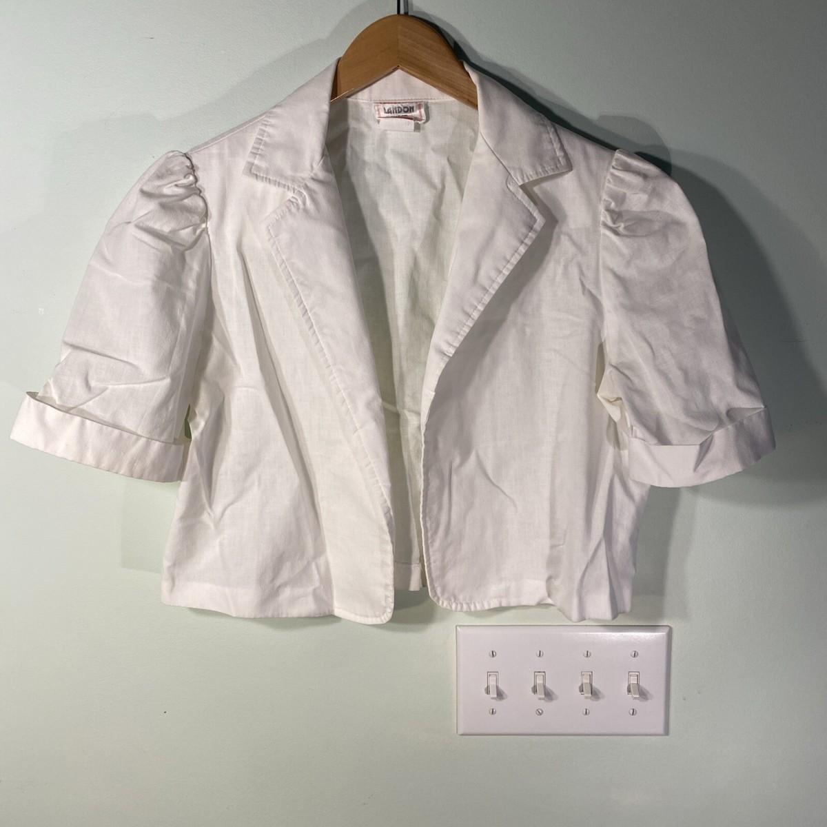 Vintage Landon West Womens Large White Cotton Bolero Jacket 80s Lightweight  Cuff