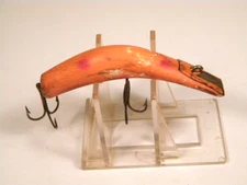 Vintage Kautzky Lazy Ike 3 Orange Red Dot wood crankbait lure