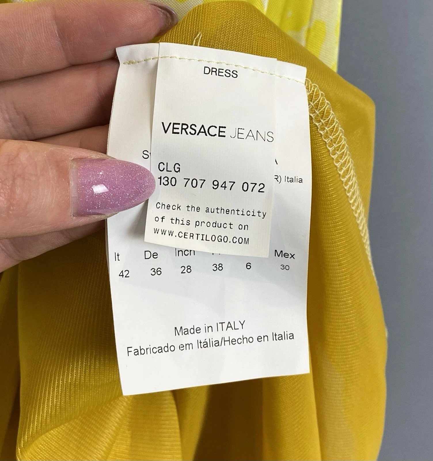 Versace Jeans Vestito Donna Taglia IT42 USA6 Giallo Viscosa Top Made in Italy