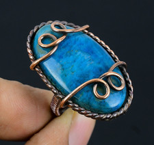 Neon Blue Apatite Handmade Gemstone Copper Wire Wrapped Wonderful Ring Jewelry
