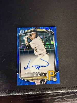 2025 Bowman Chrome Will Taylor 1st Bowman Auto Blue Raywave /150 #CPA-WT Pirates