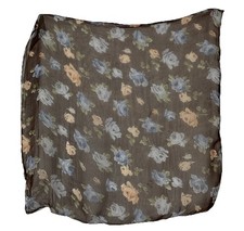 GORGEOUS women  s Silk Sheer Scarf In Brown W A Floral Print 19"/20" G.COND