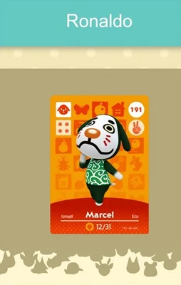 MARKENLOS Animal Crossing Amiibo Nfc Karte weiß #191 Ronaldo / Marcel