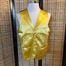 Barry Wang Waistcoat Vest Mens L Gold Satin Formal Wedding Party Dapper