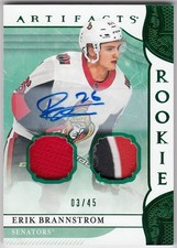 2019-20 UD Artifacts Auto Material Emerald ERIK BRANNSTROM 169 /45 RC Rookie RPA