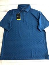 Under Armour Polo Shirt Mens Large Blue Geometric UPF 30 Golf Performance