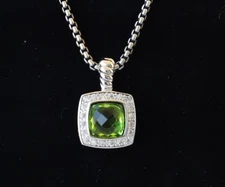 David Yurman Sterling Silver 7mm Albion 18" Necklace Peridot with Diamonds