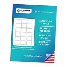 White Sticker Labels   2" x 1.5"   Laser/Inkjet Compatible   18 450 Labels