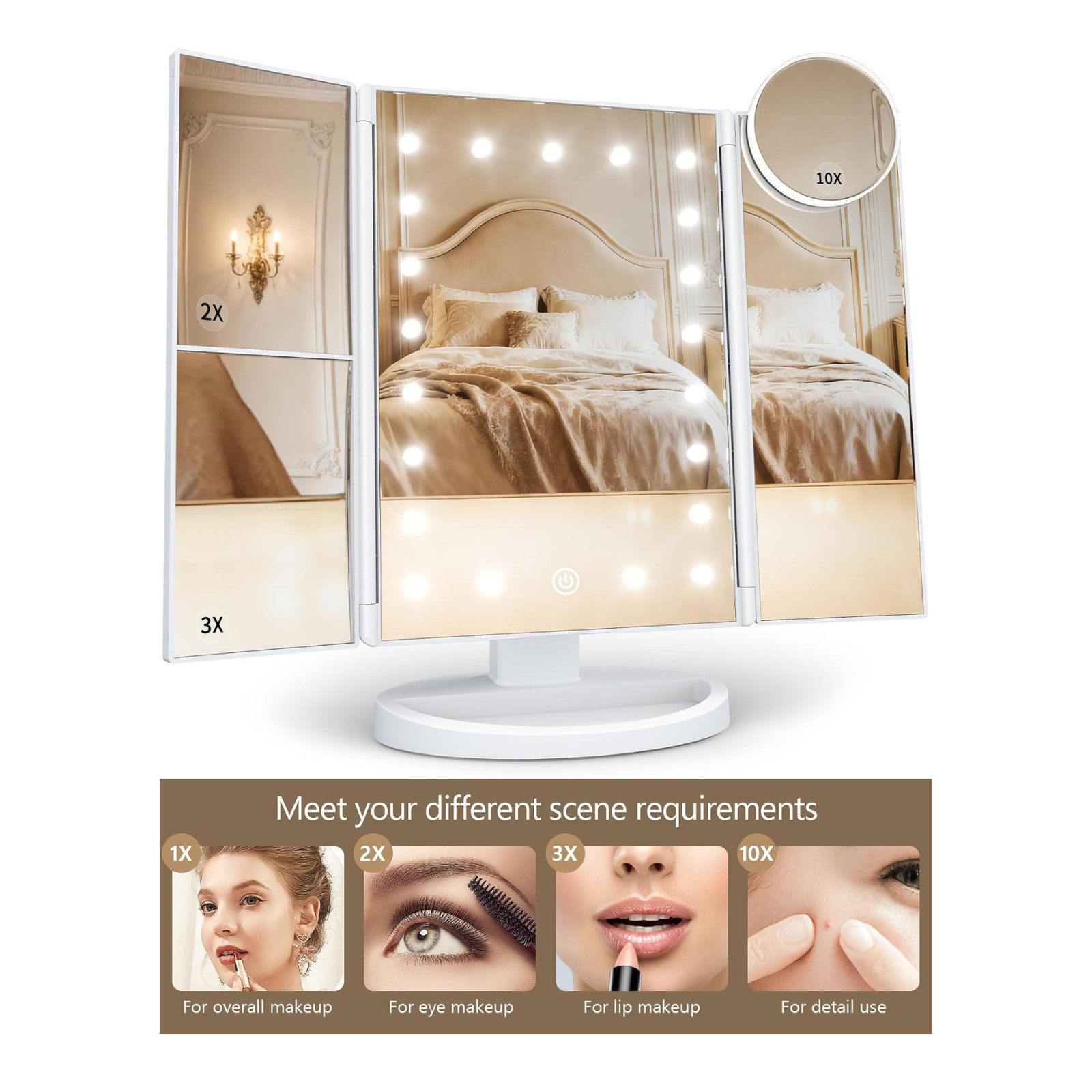 HUONUL Makeup Mirror Vanity Mirror with Lights 2X/3X/10X Magnification Touch
