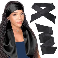 2Pcs Women's Satin Edge Scarves for Wigs 58 Inch Silk Edge Laying 2 Pcs-black#