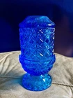 Vintage MCM 1960’s Fenton Olde Virginia Glass Blue Fine Cut And Block Fairy Lamp