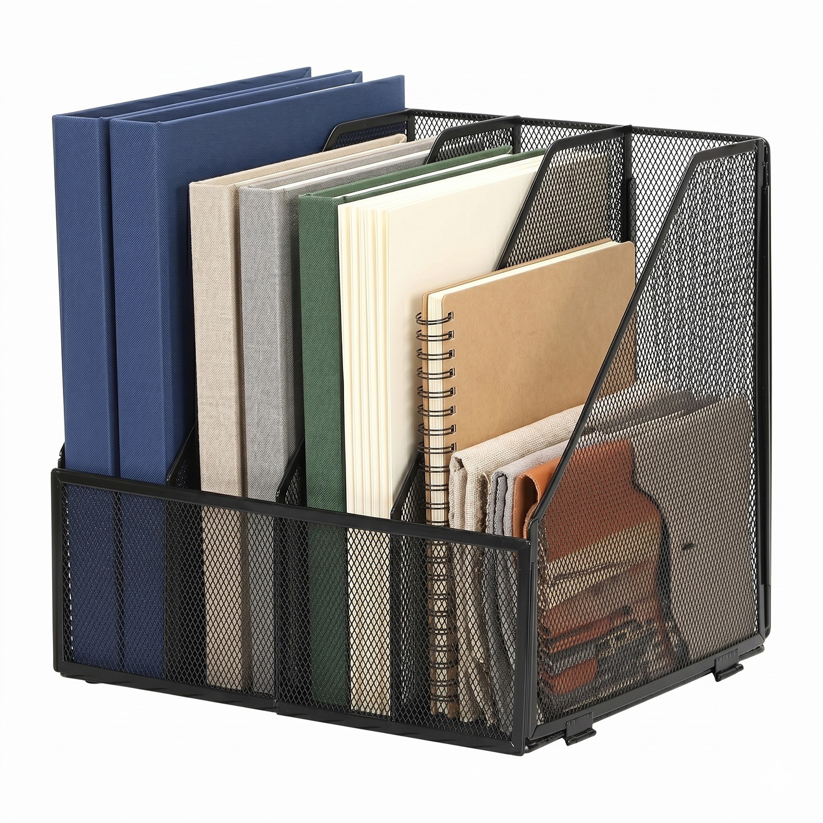 Mesh Metal A4 Magazine File Holder, 4 Compartment Desktop Document Organiser