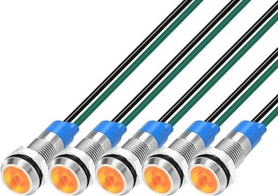 6mm LED Metal Indicator Light 3V 4.5V 5V 6V 7.5V 9VDC Waterproof  Color: Amber