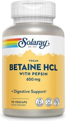 Solaray Vegan Betaine HCL  with Pepsin, 650 mg, 90 VegCaps