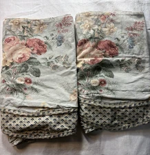 2 Vintage Waverly Valances Pale Bluish Green With Roses Layered Floral