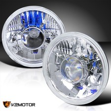 7 Projector Clear Lens Headlights Round W H4 Light Bulbs