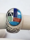 Carolyn Pollack 925 Sterling Silver Multistone Inlay Ring Size 7.25 Vtg Retired