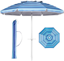8 FT Beach Umbrella with Tilt Pole, Portable Sand Anchor and Carry Bag, UPF 50 