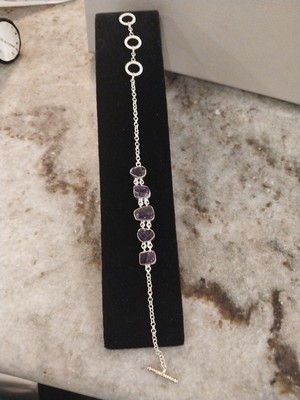Handwerklich gefertigt grob geschnitten Amethyst Knebelverschluss Armband/Silber (7,25 Zoll), TCW = 10,50