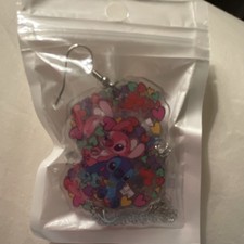Disney Lilo  Stitch Keychain Necklace Set Heart Design Collectible Accessory