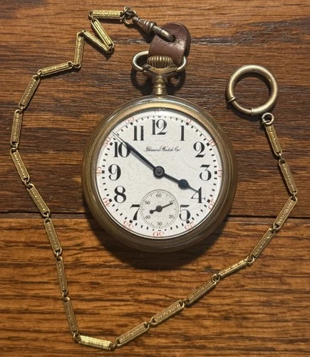 Antique Illinois Watch Company Pocket Watch B&B Royal OMD Chain 17 Jewels