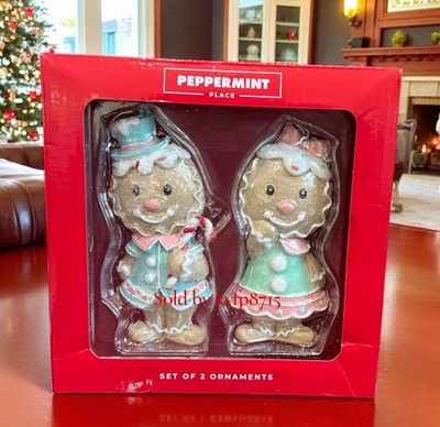 Gingerbread Boy & Girl  5.5  2 Pc Candy Cane Pastel Glitter Ornament Christmas