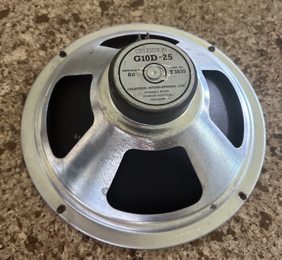 Vintage Celestion G10D-25 10-inch guitar speaker, 8 ohms, Type T3535, made in En