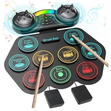 Electric Drum Set for Kids, Extra-Thick 9 Electronic Drum Practice Pad Roll-up