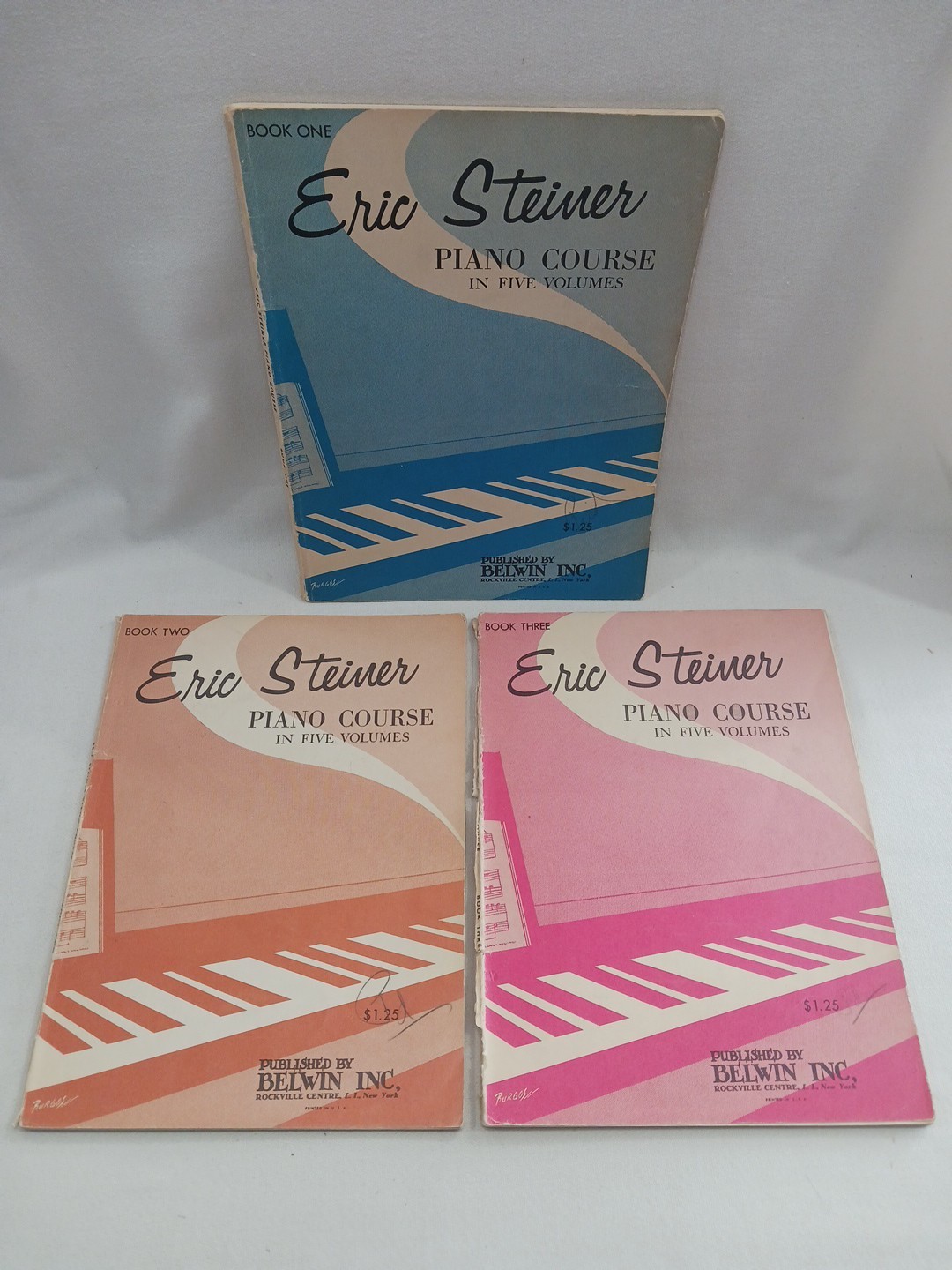 Lotto (3) Libri Corsi Pianoforte Vintage Eric Steiner 1, 2, 3 Spartiti Istruzioni