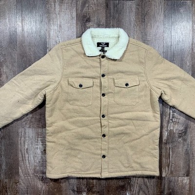 Threadbare Leyland Sherpa Jacket Men's Medium Tan Fleece Lined Warm Button Coat