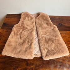 Zara Girls Reversible Faux Fur Quilted Vest Tan Mauve Snap Front Size 9-10 140