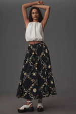 New Anthropologie The Jacie Poplin Printed Midi Skirt by Maeve Size XL