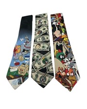 Lot of 3 Vintage 90's Looney Tunes Characters Neckties - Bugs Bunny Taz Porky 
