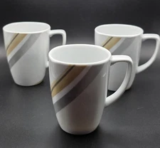 Corelle Muret Mugs Set Of 3 Corning Coordinates Gray Gold Stripe Coffee Cups Lot