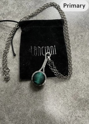Vtg Bent Larsen MCM Tin Pewter Glass Denmark Necklace Pendant