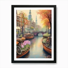 Amsterdam Flower Market Print, Mati Framed Wall Art Poster Canvas Print Picture