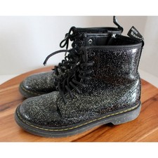 Dr. Martens Boots Womens 5 Black Glitter Sparkly Lace Up Side Zip Combat Delaney