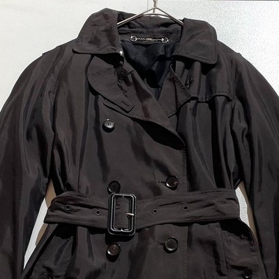 GUCCI Belted Trench Coat Black Nylon Size 38 Length 88cm Women's