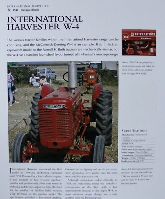 International Harvester Tractor Picture Info Article Sheet Out of Print Farm   