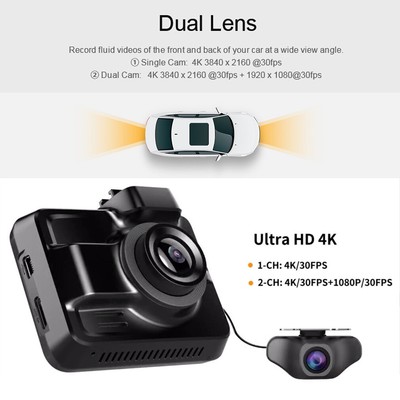 Real 4k 3840 2160p 30fps Dash Cam Build In Gps Wifi Car Driving Recorder Car Dvr Ebay