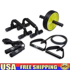 Home Gym Kit Resistance Tube Ab Wheel Jump Rope Push Up Bars Exercise Guide New