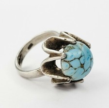 Vintage Sterling Silver 925 Turquoise Cabochon Ring Size 7.5