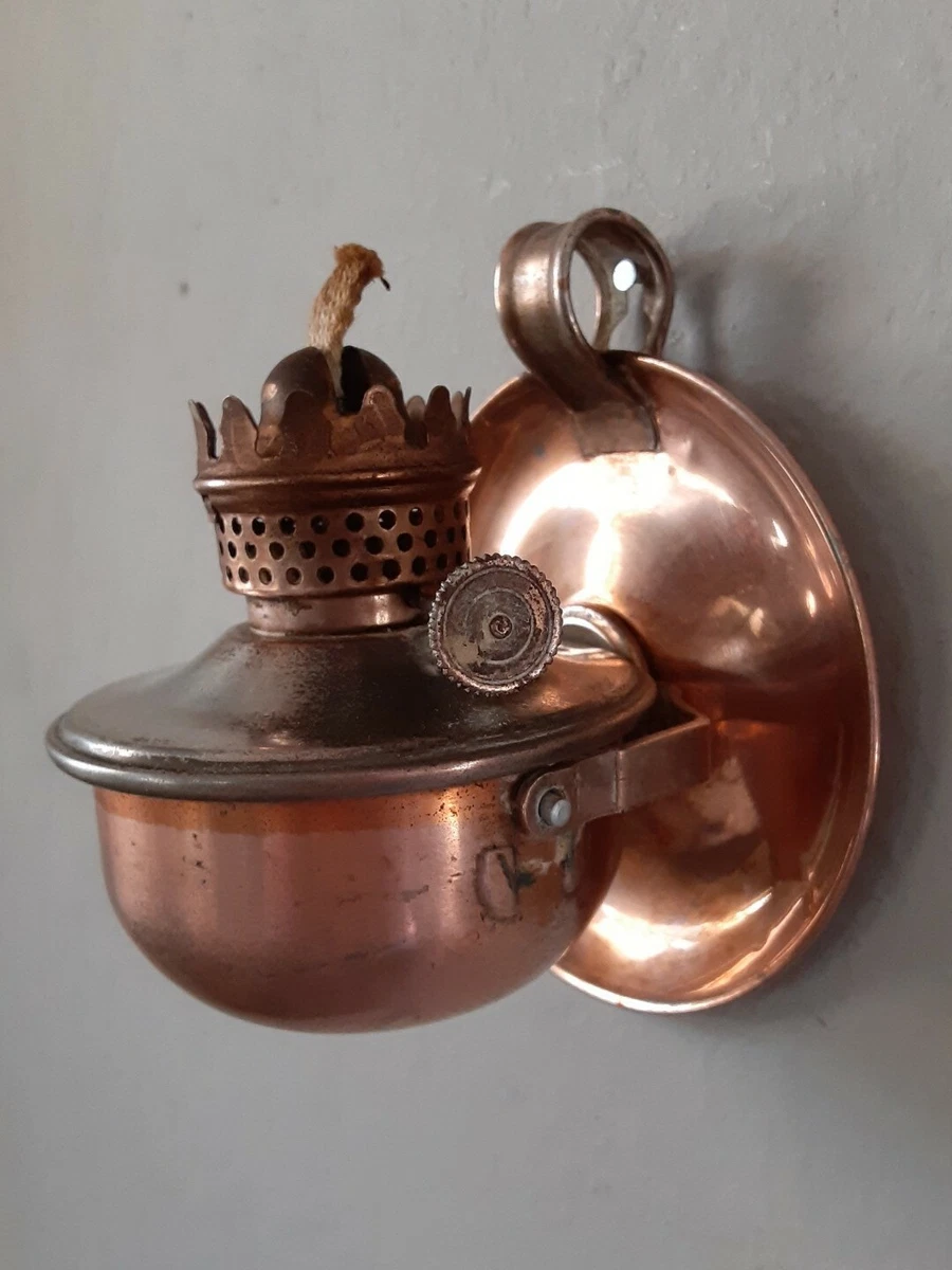 Vtg. Metal Copper plated marine Oil Lamp Table Top Wall Mount