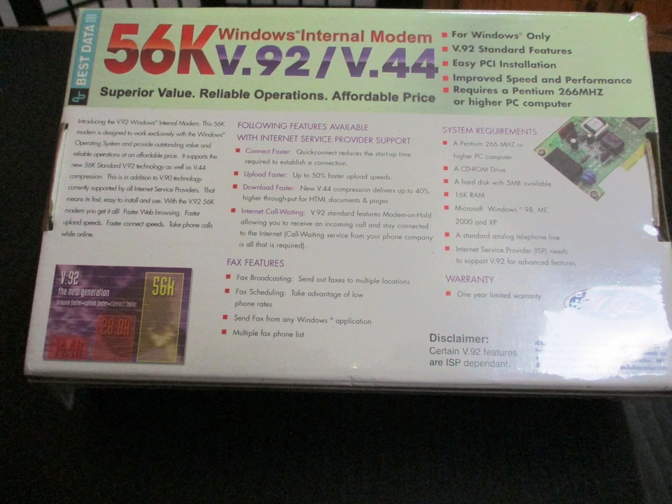 NEW IN BOX 56K v.92/Windows Internal Modem Standard PCI 56HP - Image 2 of 2