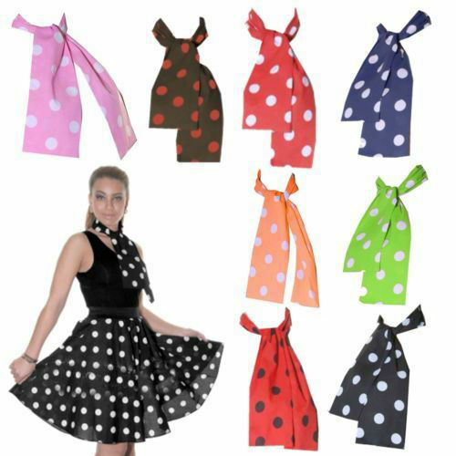 New Adult Polka Dot Fancy Dress Head Neck Scarf Fashionable 50's Grease Neck Tie - Picture 1 of 7