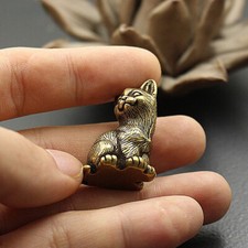 Ottone Ghisa Animale Figurina Carino Gatto Statua Rétro Ornamento Hobby Raccolta