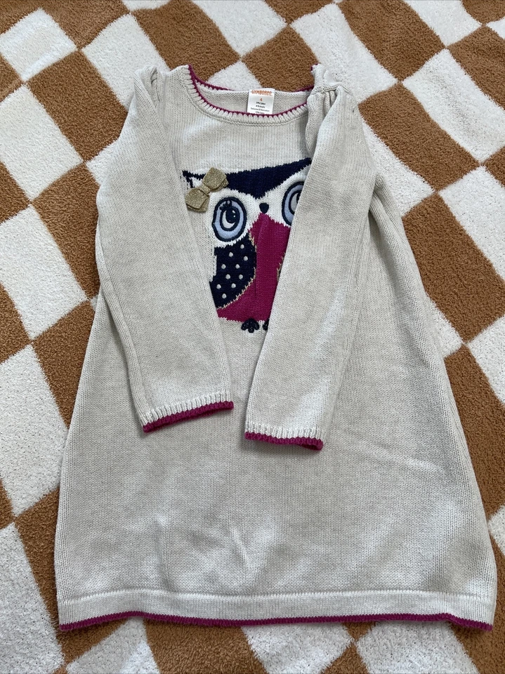 Girl's Gymboree Charm Class Hoot Cute Knit Owl Sweater Dress Size 4 - Image 2 of 4
