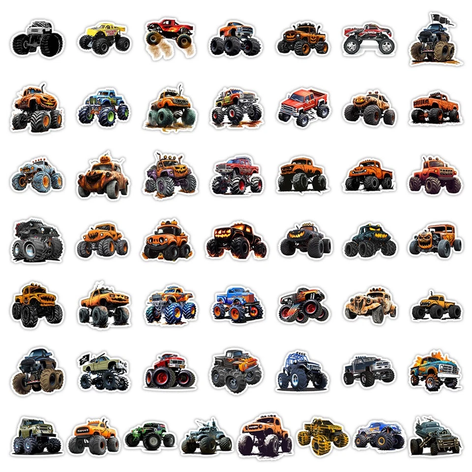 50 pegatinas de vinilo impermeables Monster Truck coches equipaje teléfono computadora portátil ventana Foto 4 de 4