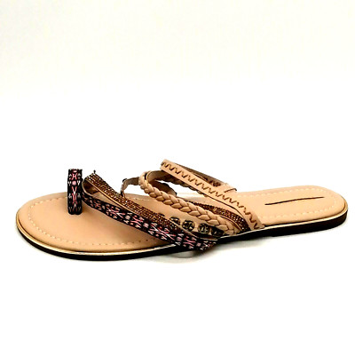 Maurices Womens Libby Flat Heel Slide Thong Sandal Strappy Multicolor  Sz 10
