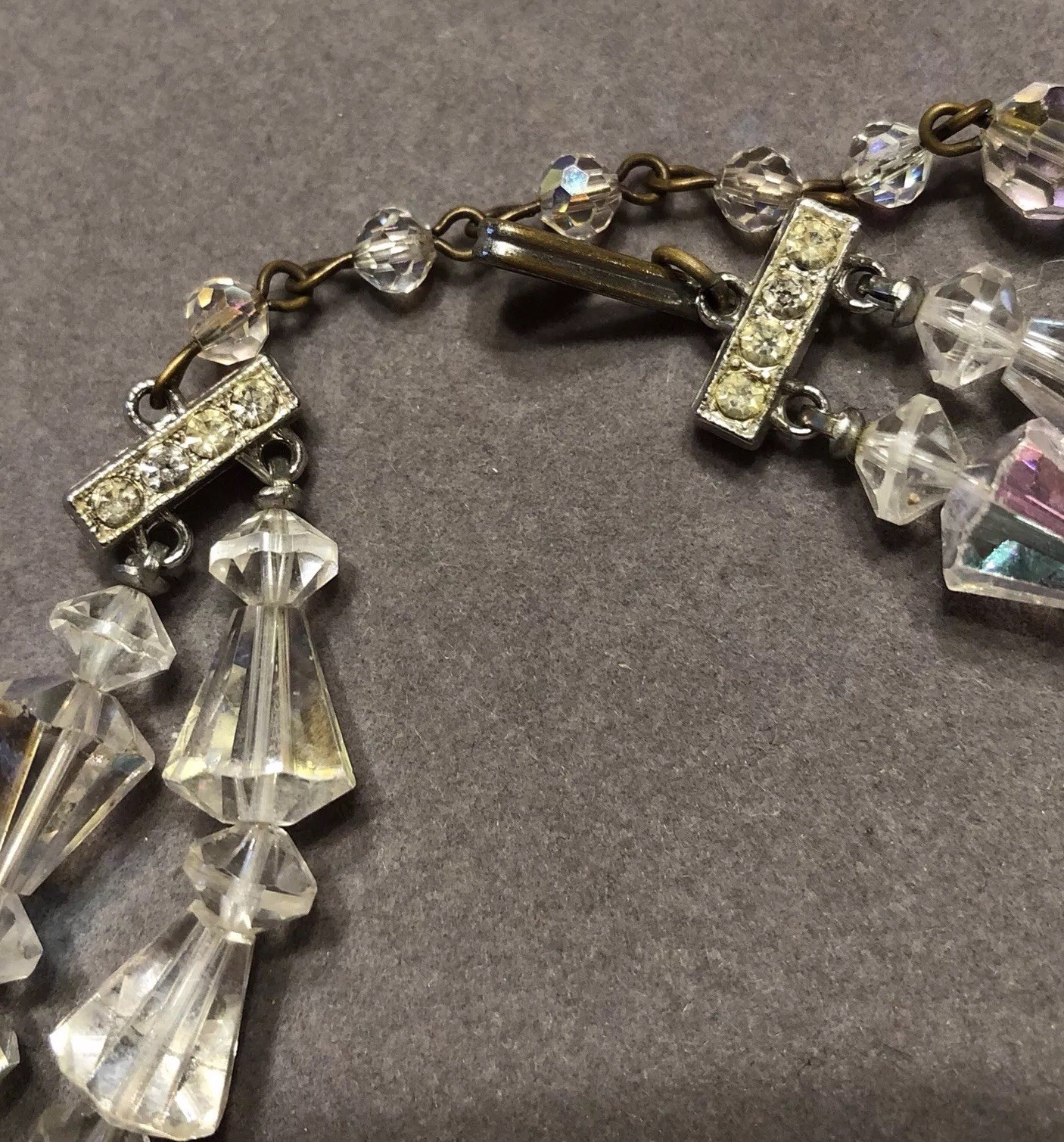 Vintage Aurora Borealis Crystal Cone Beads 2 Strand 16” Necklace & Earring Set eBay